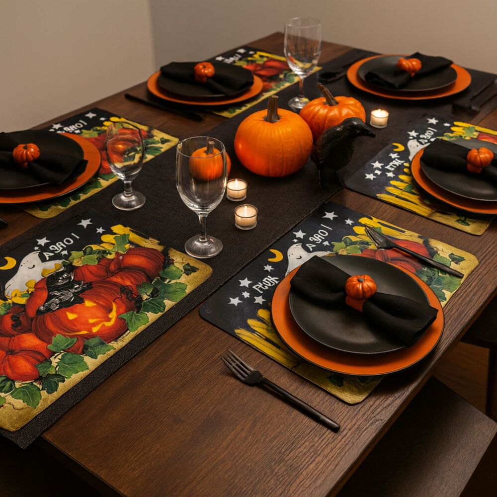 6 Halloween Placemats Laurie Korsgaden Peek A Boo Vntg Big Lots Vinyl 18" x 12"*